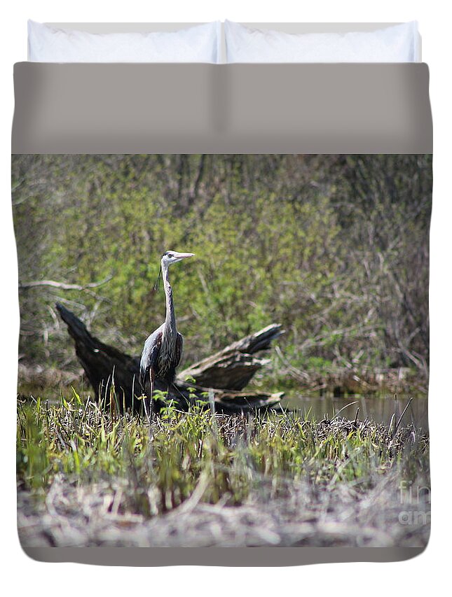 Heron Duvet Cover featuring the photograph Roseland Lake Great Blue Heron by Neal Eslinger