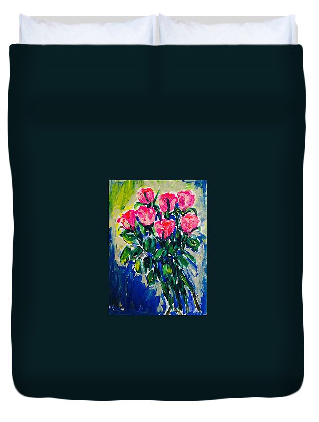 Roses Duvet Cover featuring the painting Roses for hannah by Hae Kim