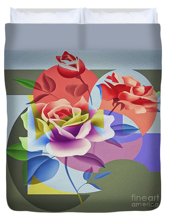 Abstract Duvet Cover featuring the digital art Roses For Her by Eleni Synodinou