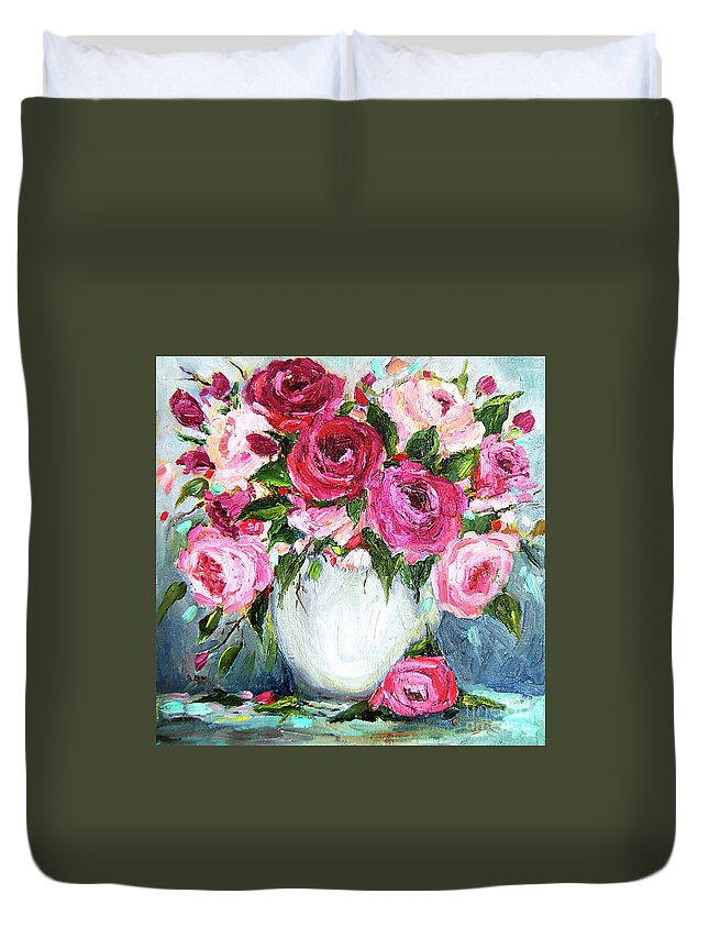  Duvet Cover featuring the painting Roses in Vase by Jennifer Beaudet
