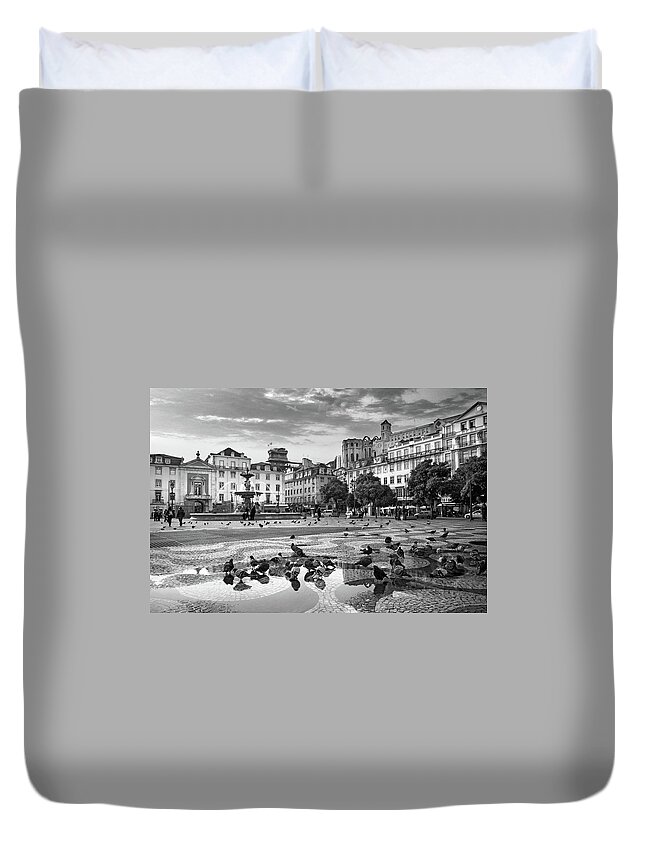 Ancient Duvet Cover featuring the photograph Rossio Square in Downtown Lisbon by Carlos Caetano