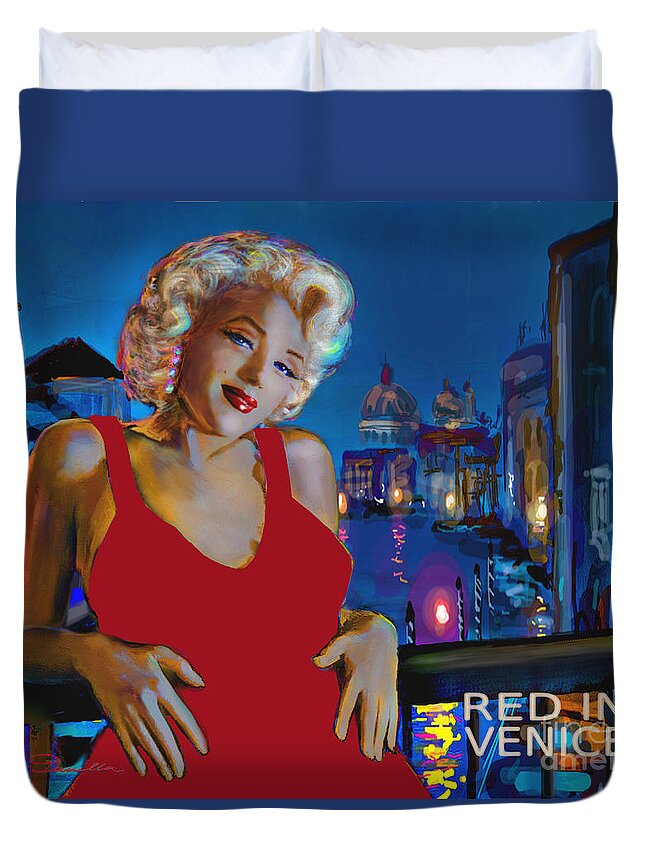 Theo Danella Duvet Cover featuring the painting ROT in Venedig / RED in Venice by Theo Danella