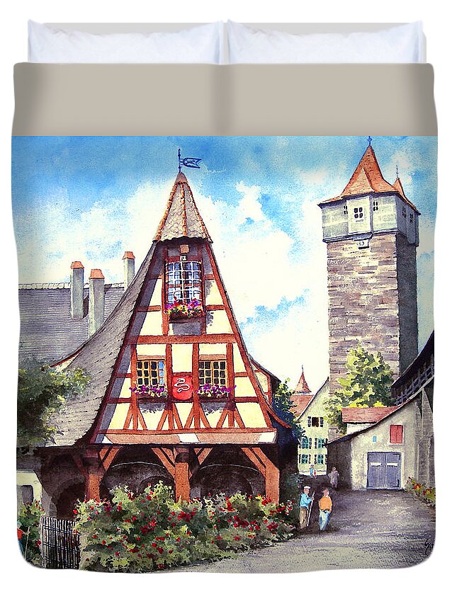Germany Duvet Cover featuring the painting Rothenburg Memories by Sam Sidders