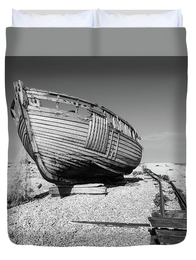 Abandoned Duvet Cover featuring the photograph Rotting Fishing Boat and Nets 2 by Roy Pedersen