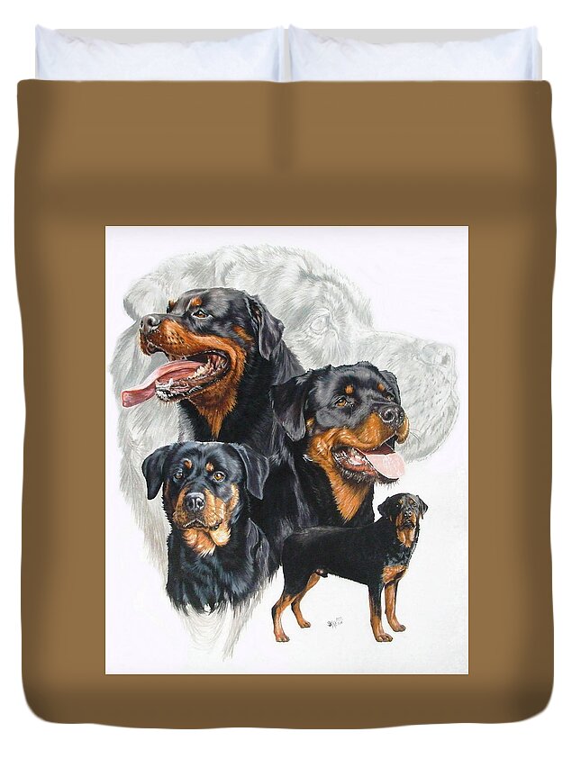 Rottweiler Duvet Cover featuring the mixed media Rottweiler Medley by Barbara Keith