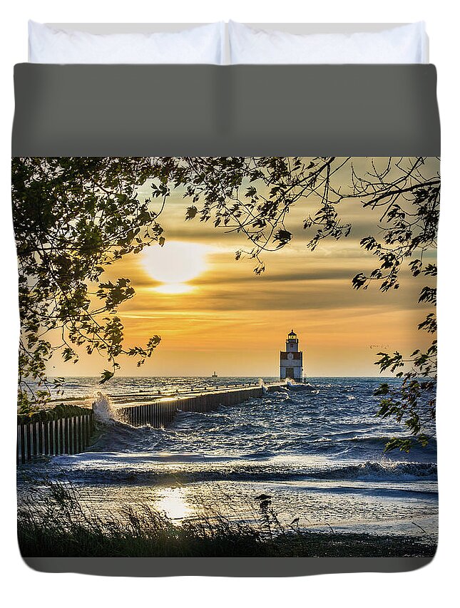 Lighthouse Duvet Cover featuring the photograph Rough Opening by Bill Pevlor