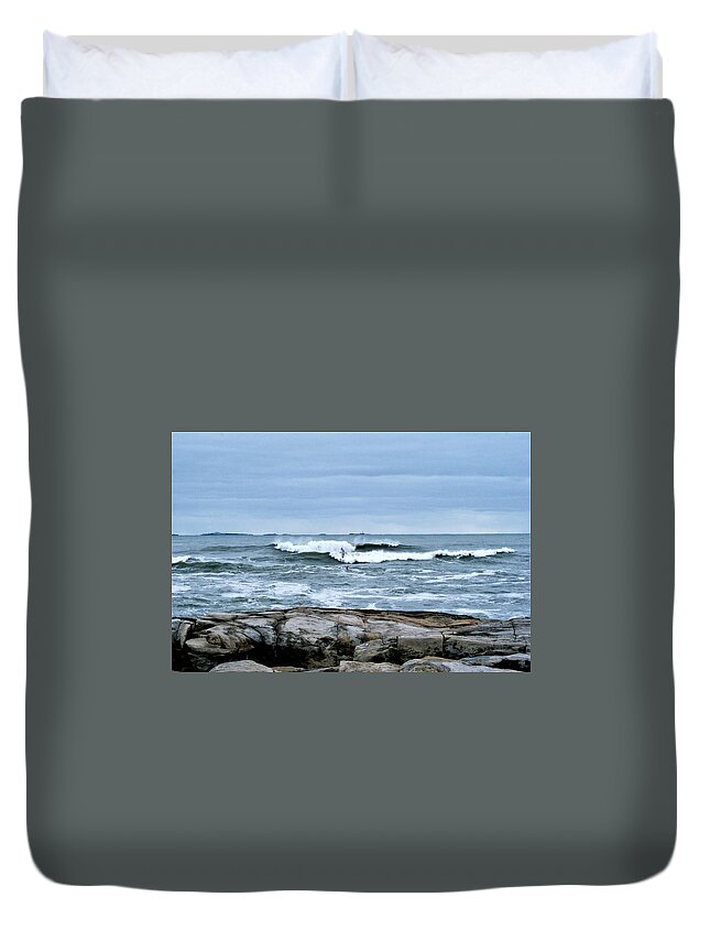 Ocean Duvet Cover featuring the photograph Rough seas 2 by Lois Lepisto