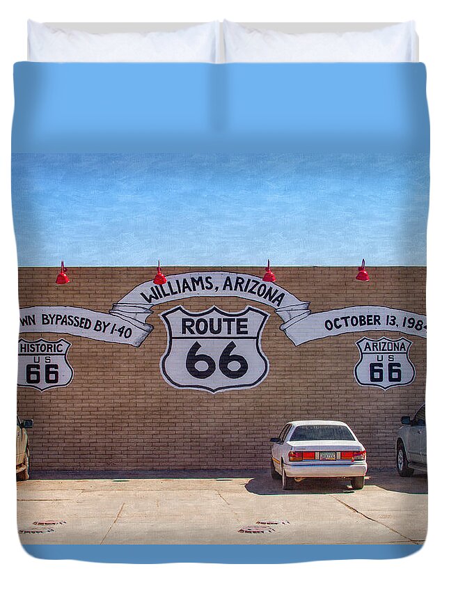 Route 66 At Williams Arizona Duvet Cover featuring the photograph Route 66 at WIlliams Arizona by Bonnie Follett