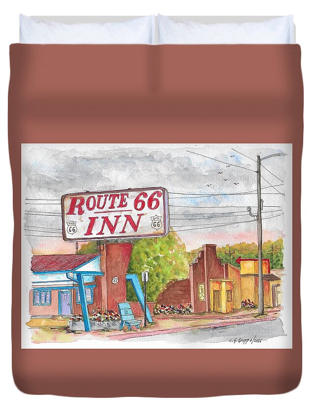 Route 66 Inn Duvet Cover featuring the painting Route 66 Inn in Amarillo, Texas by Carlos G Groppa