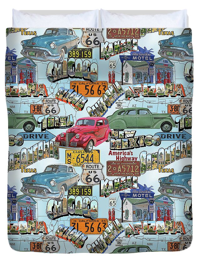 Route 66 Duvet Cover featuring the painting Route 66-JP3938-B by Jean Plout