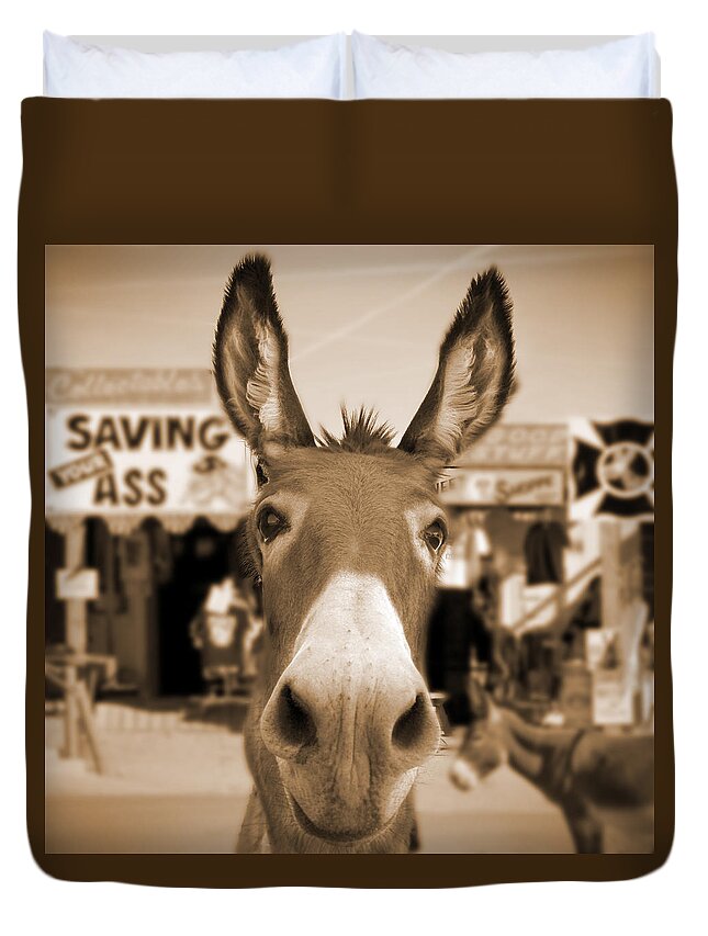 Route 66 Duvet Cover featuring the photograph Route 66 - Oatman Donkeys by Mike McGlothlen