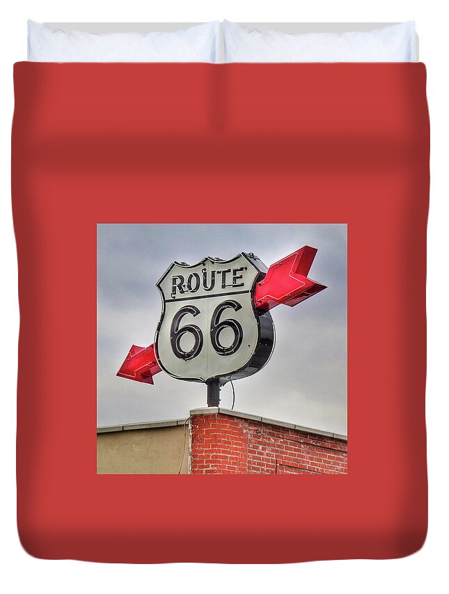 Route Duvet Cover featuring the photograph Route 66 Sign by Bert Peake