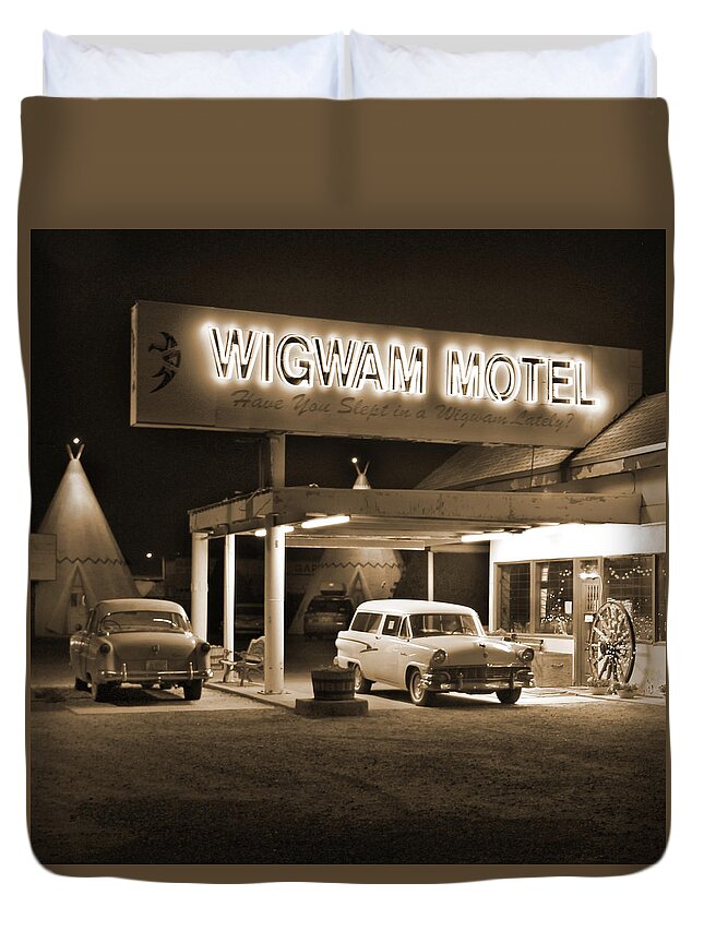 Tee Pee Duvet Cover featuring the photograph Route 66 - Wigwam Motel by Mike McGlothlen