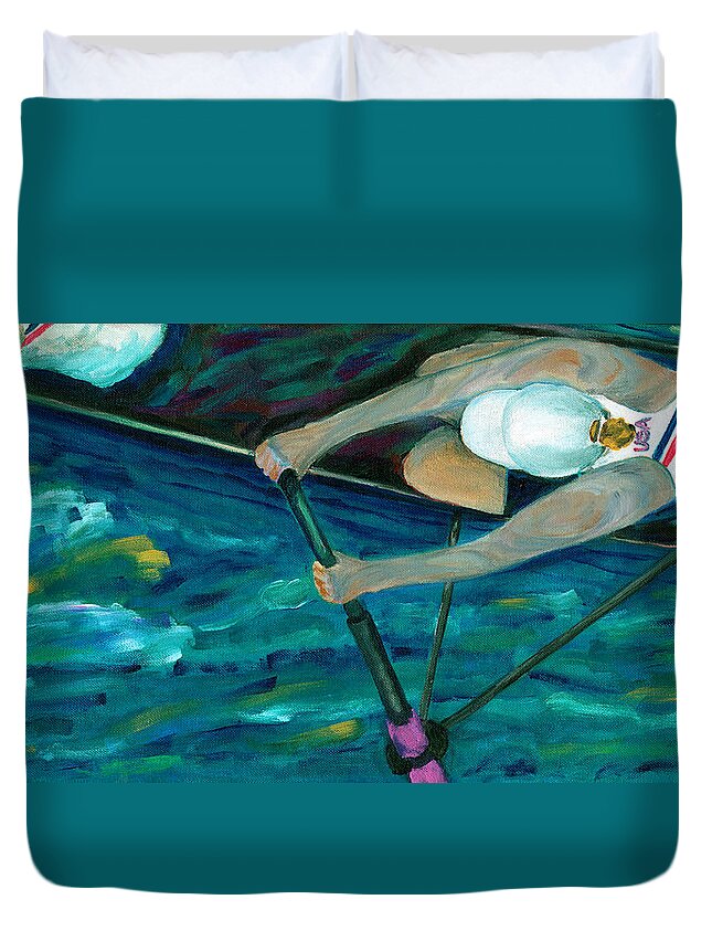 Rowing Duvet Cover featuring the painting Rower by Bev Veals