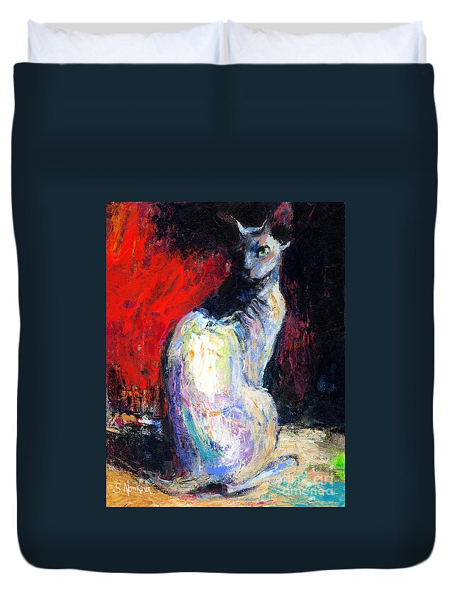 Sphynx Cat Art Duvet Cover featuring the painting Royal sphynx Cat painting by Svetlana Novikova
