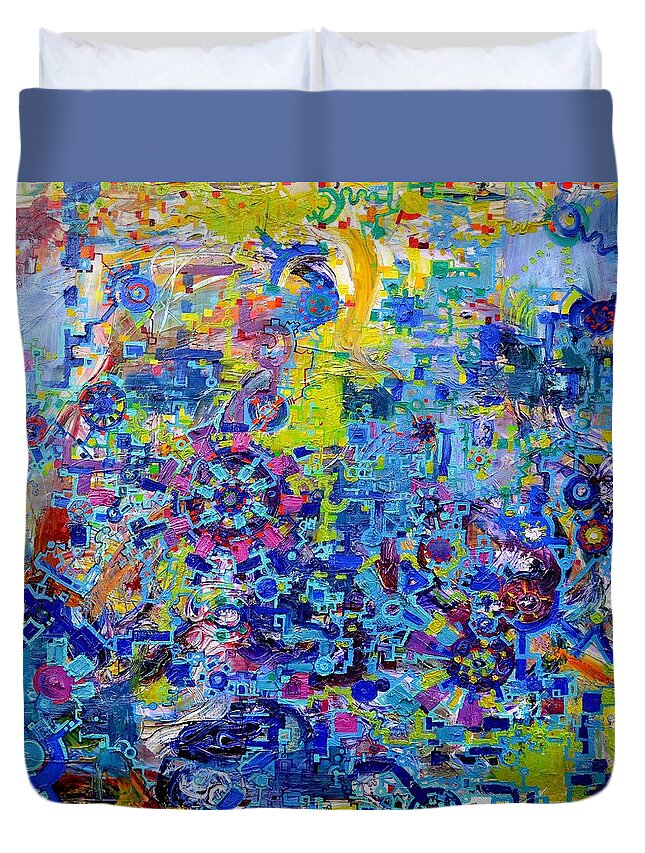 Machine Duvet Cover featuring the painting Rube Goldberg Abstract by Regina Valluzzi