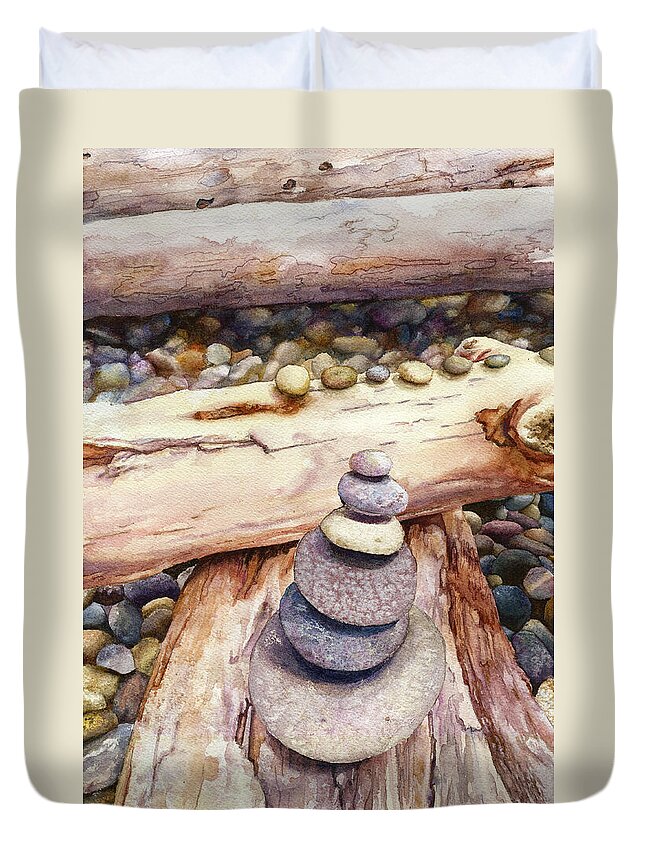 Cairn Painting Duvet Cover featuring the painting Ruby Beach by Anne Gifford