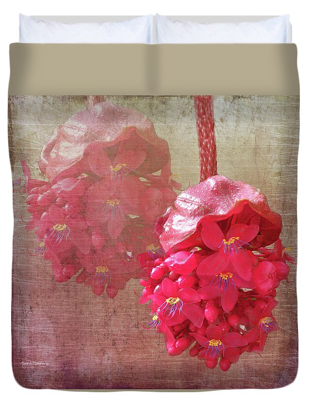 Flower Duvet Cover featuring the mixed media Ruby Colored Orchid by Rosalie Scanlon