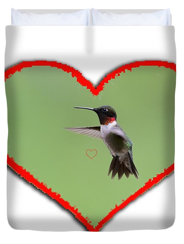 Ruby-throated Hummingbird; Hummingbird; Bird; Small Duvet Cover featuring the photograph Ruby-throated Hummingbird in heart by Dan Friend