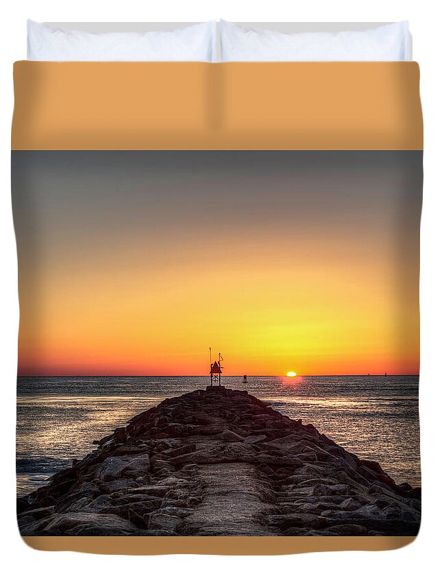Seascape Duvet Cover featuring the photograph Rudee Inlet Jetty by Pete Federico