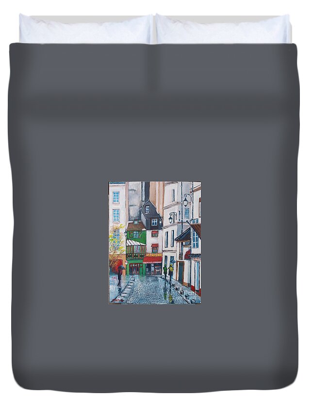 Street Duvet Cover featuring the painting Rue Galande, Paris by Jean Pierre Bergoeing