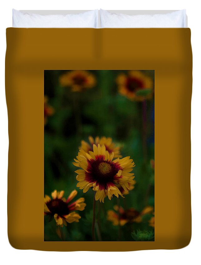 Yellow Duvet Cover featuring the photograph Ruffled Up by Cherie Duran