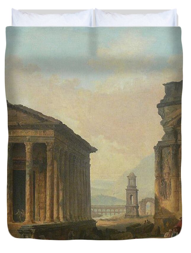 Ruines Duvet Cover featuring the painting Ruins of Nimes by Hubert Robert