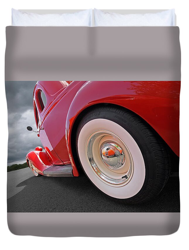 Classic Ford Car Duvet Cover featuring the photograph Rumblefest Red - Ford Coupe by Gill Billington