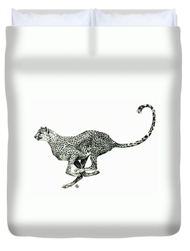 Nature Duvet Cover featuring the drawing Running Cheetah by Shirley Heyn
