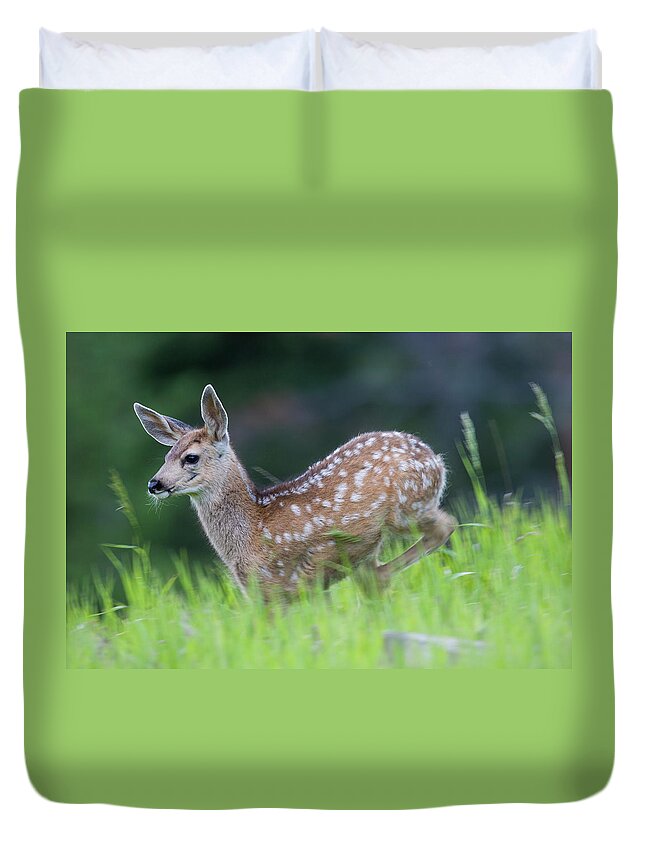 Mark Miller Photos Duvet Cover featuring the photograph Stotting Fawn by Mark Miller