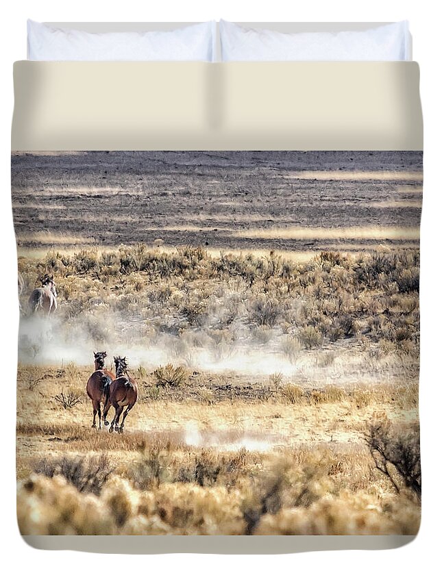 Mustangs Duvet Cover featuring the photograph Running Mustangs, No. 3 by Belinda Greb