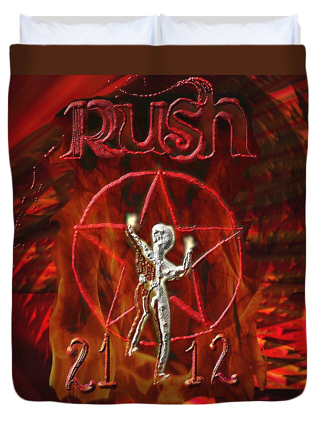Rush Duvet Cover featuring the mixed media Rush 2112 by Kevin Caudill