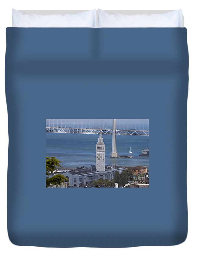 Rush Hour Duvet Cover featuring the photograph Rush Hour Above the Ferry Building by Tim Mulina