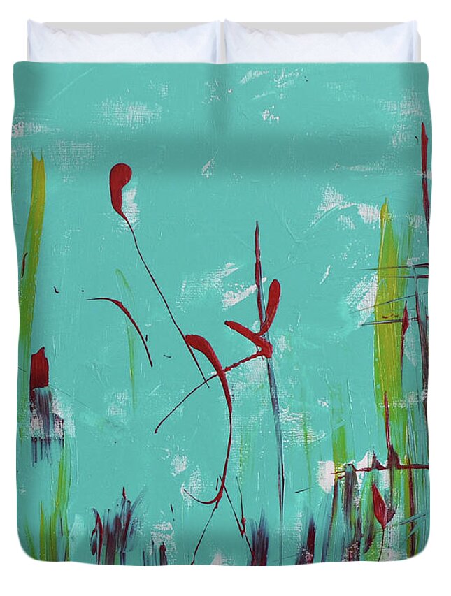 Top Duvet Cover featuring the painting Rushes And Reeds by Paulette B Wright