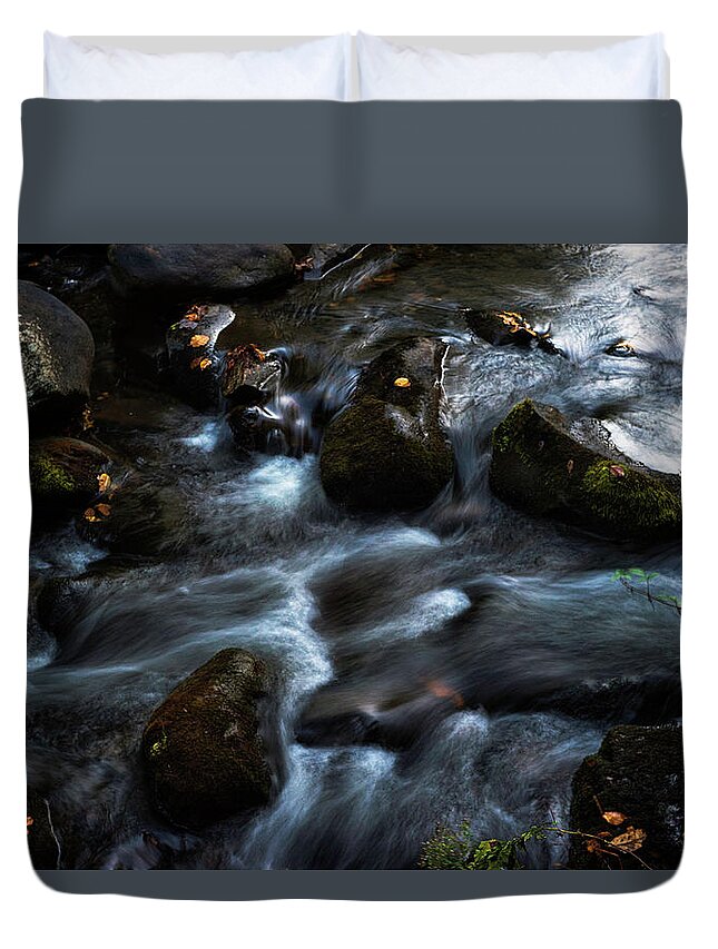 Rocks Duvet Cover featuring the photograph Rushing Stream by Norman Reid