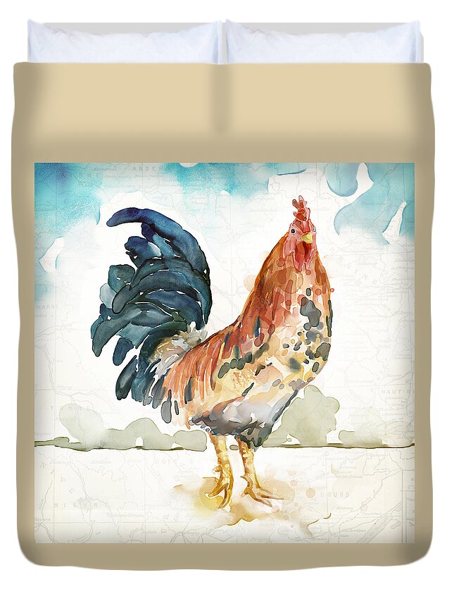 Farm Duvet Cover featuring the painting Rust Rooster by Mauro DeVereaux