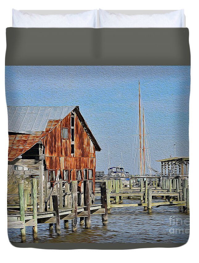 Art Duvet Cover featuring the painting Rusted But Still Standing In Apalachicola by DB Hayes