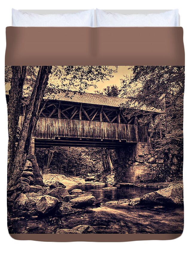 Flume Gorge Covered Bridge Duvet Cover featuring the photograph Rustic Covered Bridge in New Hampshire by Jeff Folger