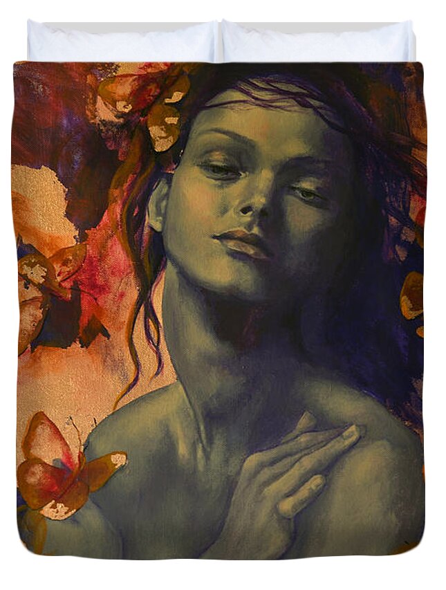 Art Duvet Cover featuring the painting Rustle by Dorina Costras