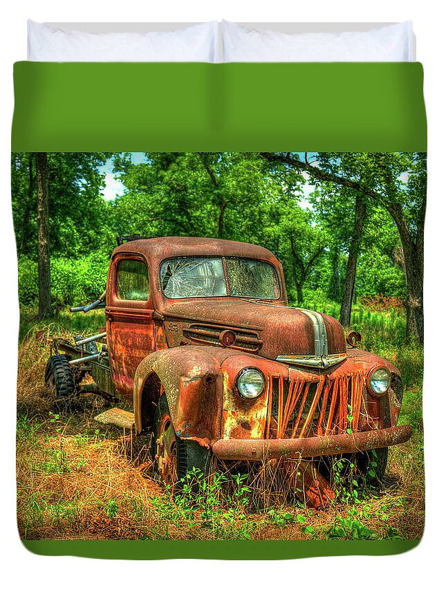 Reid Callaway Rusty Gold Duvet Cover featuring the photograph Rusty Gold 1947 Ford Stakebed Truck Art by Reid Callaway