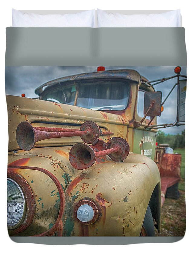 Ford Tow Truck Duvet Cover featuring the photograph Rusty Horns by Guy Whiteley