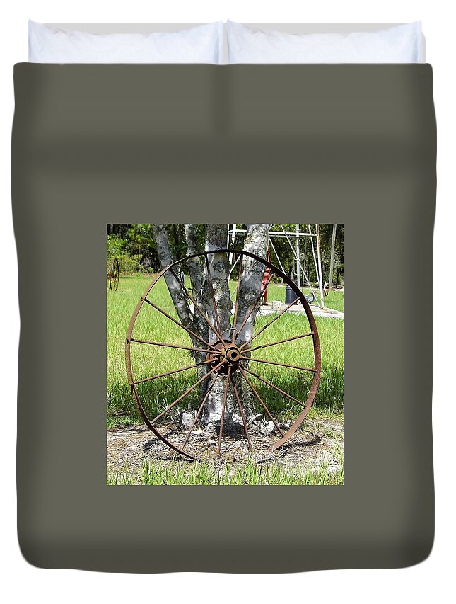 Old Wheel Duvet Cover featuring the photograph Rusty Wheel by D Hackett