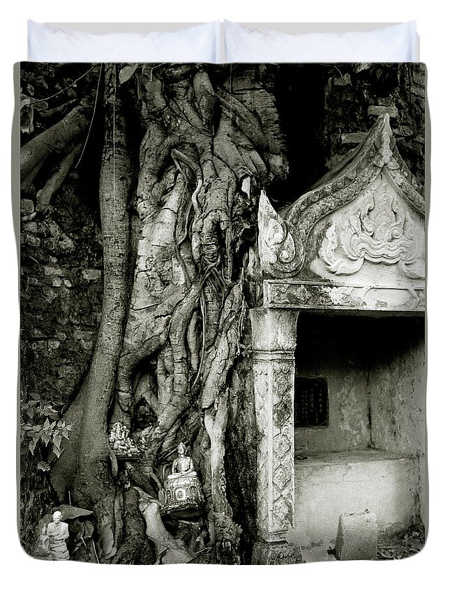 Shrine Duvet Cover featuring the photograph Sacred Bangkok Shrine by Shaun Higson
