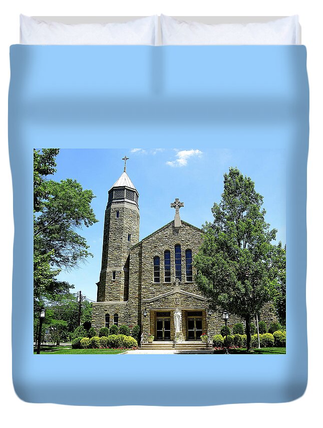 Catholic Church Duvet Cover featuring the photograph Sacred Heart Catholic Church in Riverton New Jersey by Linda Stern