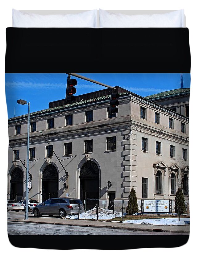 Safety Building Duvet Cover featuring the photograph Safety Building by Michiale Schneider