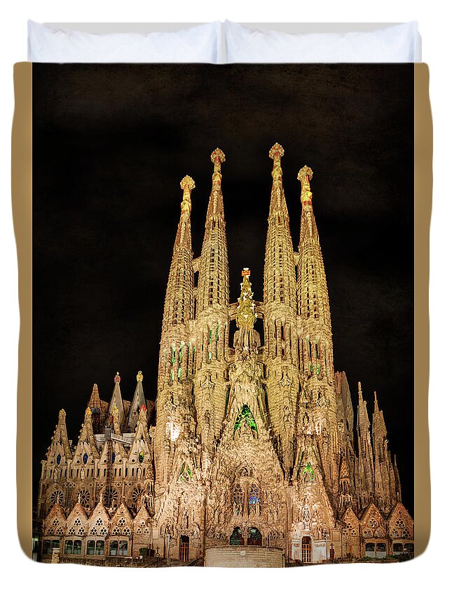 Sagrada Familia Duvet Cover featuring the photograph Sagrada Familia at night - Gaudi by Weston Westmoreland
