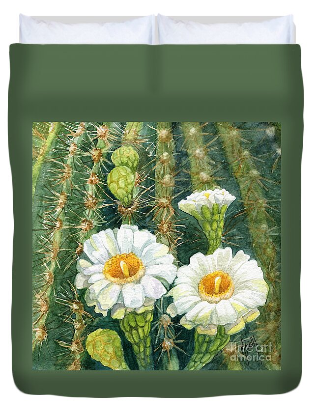 Saguaro Duvet Cover featuring the painting Saguaro Cactus by Marilyn Smith