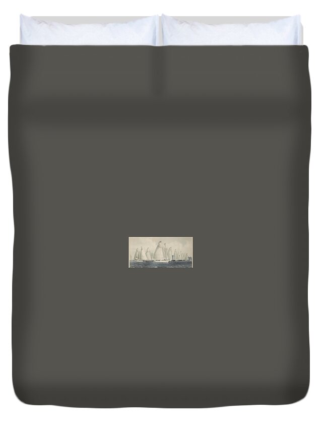 Sail Away By Currier & Ives Duvet Cover featuring the painting sail away by Currier by MotionAge Designs