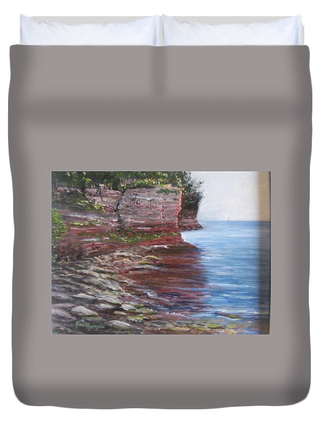 Whele State Park Duvet Cover featuring the painting Sail into the Light by Jan Byington
