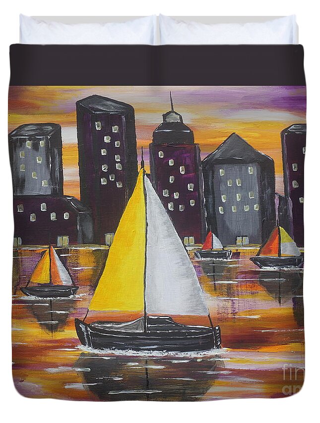 Landscape Duvet Cover featuring the painting Sail On by Jimmy Clark